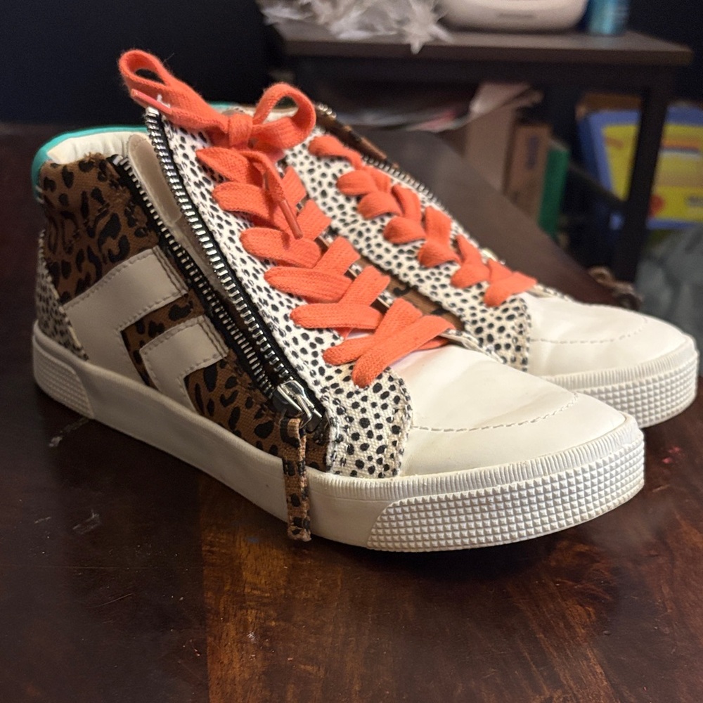 Dolce Vita White Sneakers with Leopard and Coral Accents